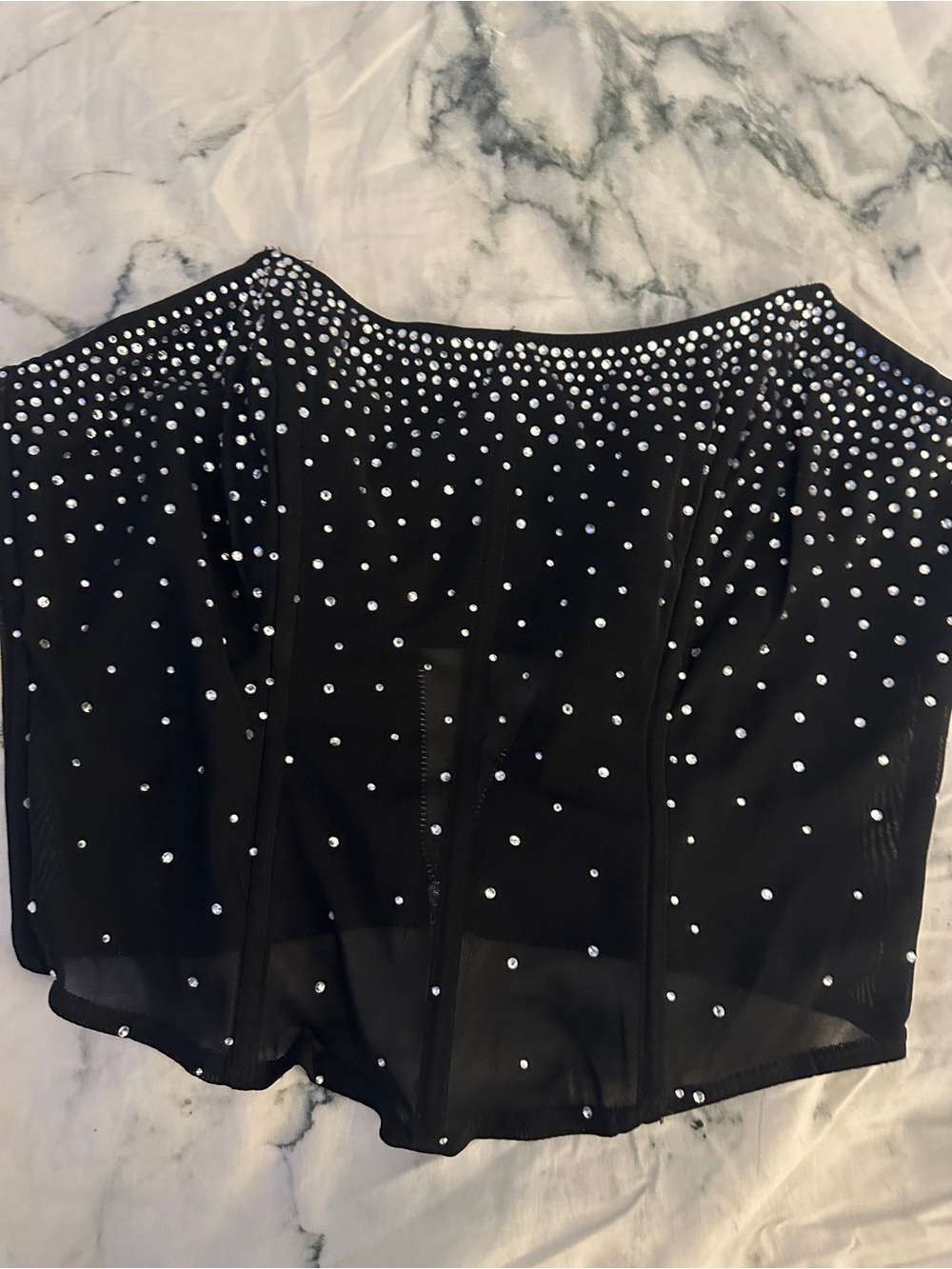 Edikted Black Rhinestone Bustier Crop Top